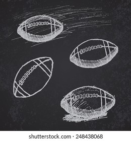 Hand drawn Rugby American Football sketch set on blackboard.