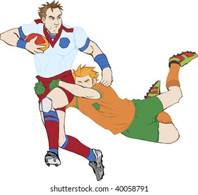 Hand drawn rugby players. Highly detailed vector image.