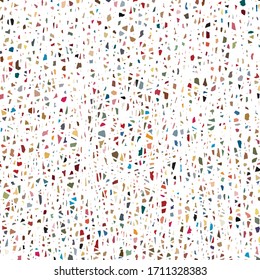 Hand drawn rugged, white lines crossing in random order, the gaps filled with colorful muted tones