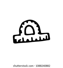 Hand drawn ruler doodle icon. Hand drawn black sketch. Sign symbol. Decoration element. White background. Isolated. Flat design. Vector cartoon illustration.