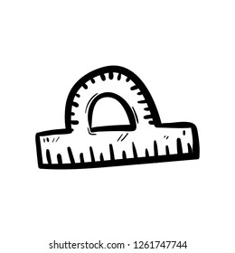 Hand drawn ruler doodle icon. Hand drawn black sketch. Sign symbol. Decoration element. White background. Isolated. Flat design. Vector cartoon illustration.