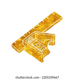 Hand Drawn Ruler Icon In Gold Foil Texture Vector Illustration