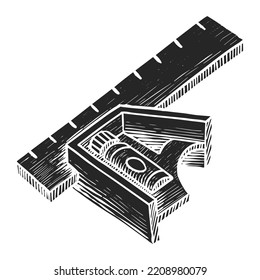 Hand Drawn Ruler Icon Woodworking Tool Vector Illustration