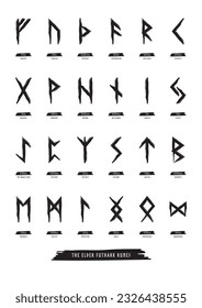 Handgezeichnetes rundes Alphabet namens Älterer Futhark.