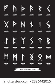 Hand drawn runic alphabet called the Elder Futhark.