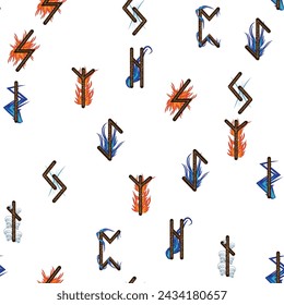 Handgezeichnete Runenbuchstaben nahtloses Muster mit elementaren Symbolen. Magische Zeichen und Symbole der skandinavischen Kultur.