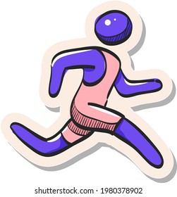 Hand drawn Running athlete icon in sticker style vector illustration