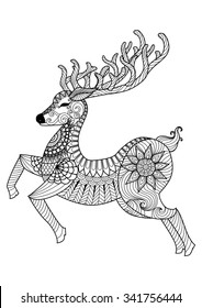 Hand drawn running deer for coloring book,logo and other decorations