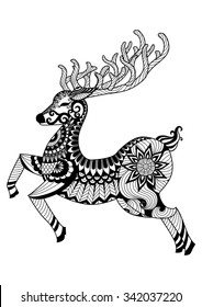 Hand drawn running deer for coloring book,logo and other decorations