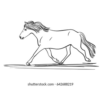 Hand drawn running horse in line art style, Vector sketch