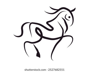 Hand drawn Running horse minimalist lines art vector