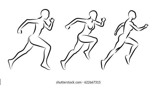 Hand drawn running women set