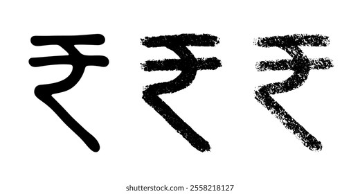 Hand drawn rupee currency symbol set Brush stroke doodle Single element for design