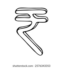 Hand drawn rupee currency symbol. Brush stroke doodle. Single element for design