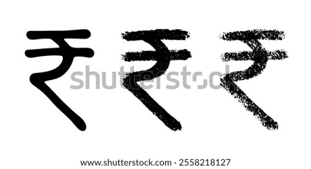 Hand drawn rupee currency symbol set Brush stroke doodle Single element for design