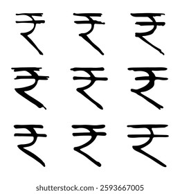 Hand drawn rupee symbol set Brush stroke doodle Single element for design