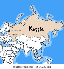 Hand drawn of Russia map, vector 