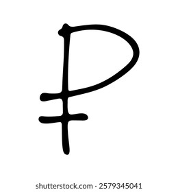 Hand drawn russian ruble currency symbol. Brush stroke doodle. Single element for design