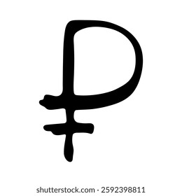 Hand drawn russian ruble currency symbol. Brush stroke doodle. Single element for design
