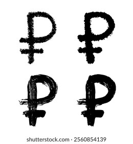 Hand drawn russian ruble set Brush stroke doodle Single element for design