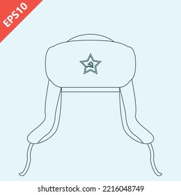 hand drawn Russian ushanka hat with a star design vector flat modern isolated illustration
