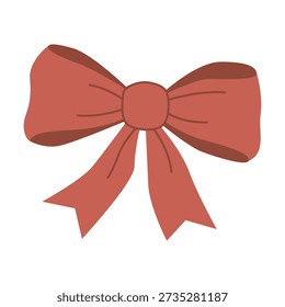 Hand drawn rust red ribbon bow illustration featuring cozy cottagecore aesthetic and whimsical rustic vintage charm, perfect for gift designs, greeting cards, home decor, and minimalist projects.