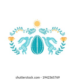 Handgezeichnetes rustikales Banner mit Volkskunst Ostern. Handgefertigte Zeichenkunst, Vektorgrafik. Dekorative Blumenelemente.