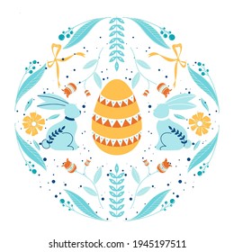 Handgezeichnetes rustikales Banner mit Volkskunst Ostern. Handgefertigte Zeichenkunst, Vektorgrafik. Dekorative Blumenelemente.