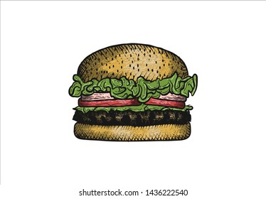 hand drawn, rustic, classic burger Logo Inspiration isolated on white background