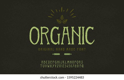 Hand Drawn Rustic Farm Fresh Vector Typeface. Hand Made Handwritten Alphabet. Vintage Retro Textured Decorative Type. Organic Font Vector Illustration.