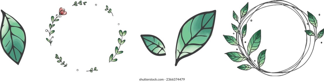 hand drawn rustic floral frame. set of vector graphic frames. floral heart shape frame