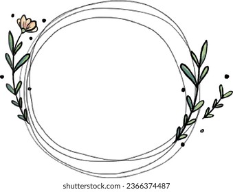 hand drawn rustic floral frame. set of vector graphic frames. floral heart shape frame