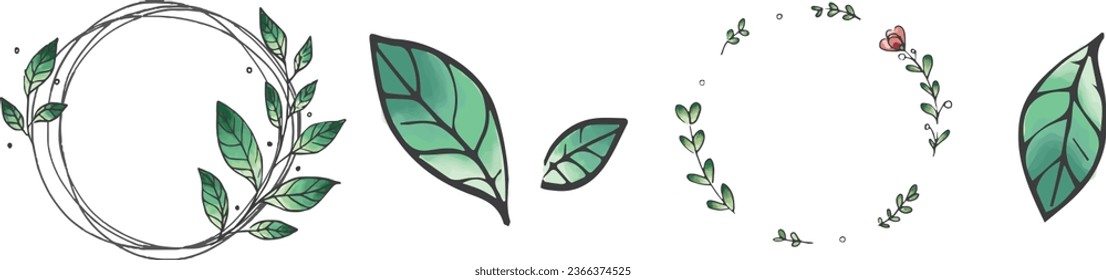 marco floral rústico dibujado a mano. conjunto de marcos gráficos vectoriales. marco de forma de corazón floral