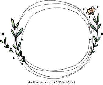 hand drawn rustic floral frame. set of vector graphic frames. floral heart shape frame