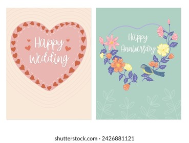 Hand drawn rustic floral frame. Laurel heart for Valentine’s Day postcard. Nature design element. Vintage ornament vector illustration isolated on white background.