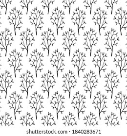 Hand drawn rustic flowers. Seamless pattern with wild floral elements