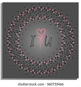 Hand drawn rustic vintage heart wreath. Hearts vector graphic. hand-sketched elements. I love you card. lovely frame with handdrawn hearts, wreath with text. Vector illustration
