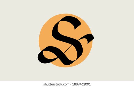 Linie Art Brief S Logo mit orangefarbenem Kreis Highlight. geeignet für Logo-Vorlagen. Vektorgrafik