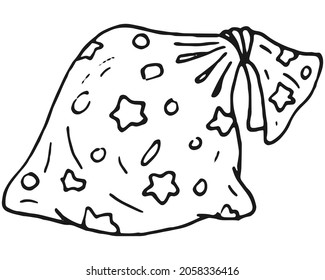 hand drawn sack with gift in doodle style.