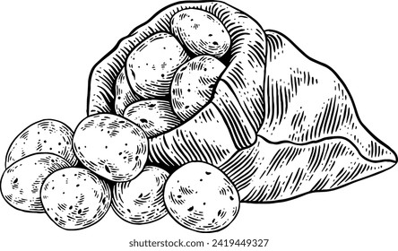 Hand drawn Sack of Potatoes Sketch Illustration