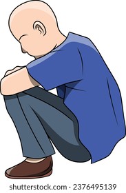 Dibujo manual Sad Bald Character Setting Vector Illustración, Dibujo de persona deprimida 