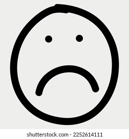 Ilustración vectorial de expresión de doodle de cara triste dibujada por mano