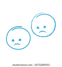 Hand drawn sad smiley faces in trendy blue Blue Monday greetings or cards minimalistic design idea