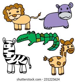 Hand Drawn Safari Jungle or Zoo Animal