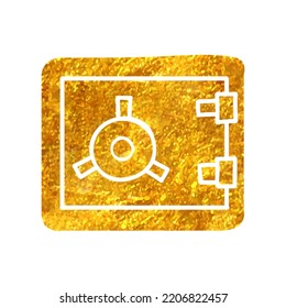 Hand drawn Safe box icon in gold foil texture vector illustration