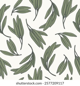 Hand drawn sage branches seamless pattern