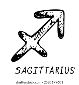 Hand drawn sagittarius zodiac sign Esoteric symbol doodle Astrology clipart Element for design