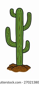 Hand drawn saguaro cactus vector illustration isolated on white background