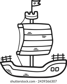 Hand Drawn Sailboat or fishing boat in flat style isolated on background