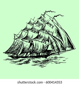 hand drawn sailboat floats by sea